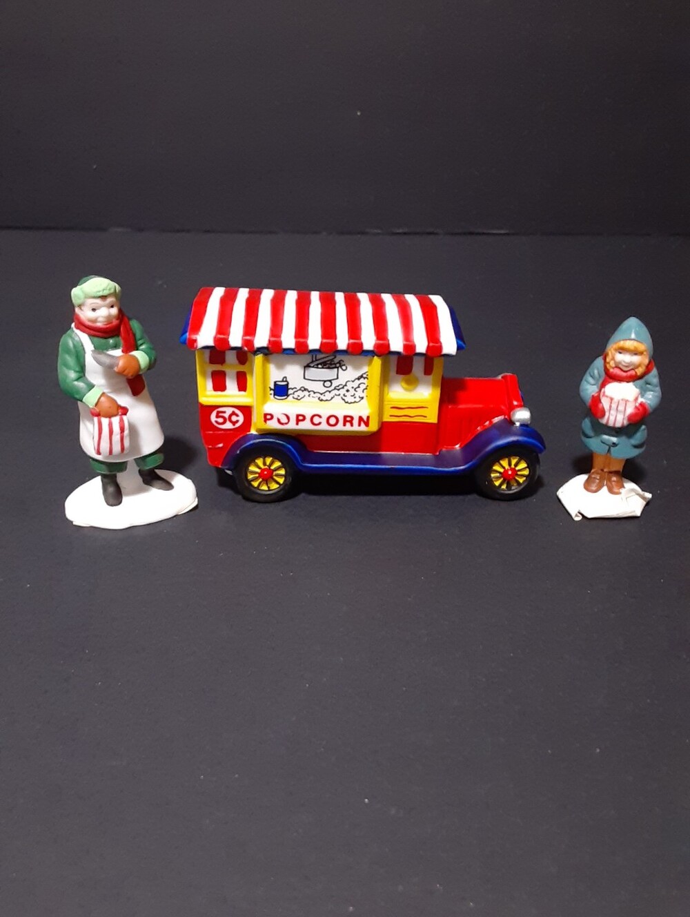 Department 56 Popcorn Vendor #5698-7 Village Acccessories 3 Pc. Set Vintage 90's